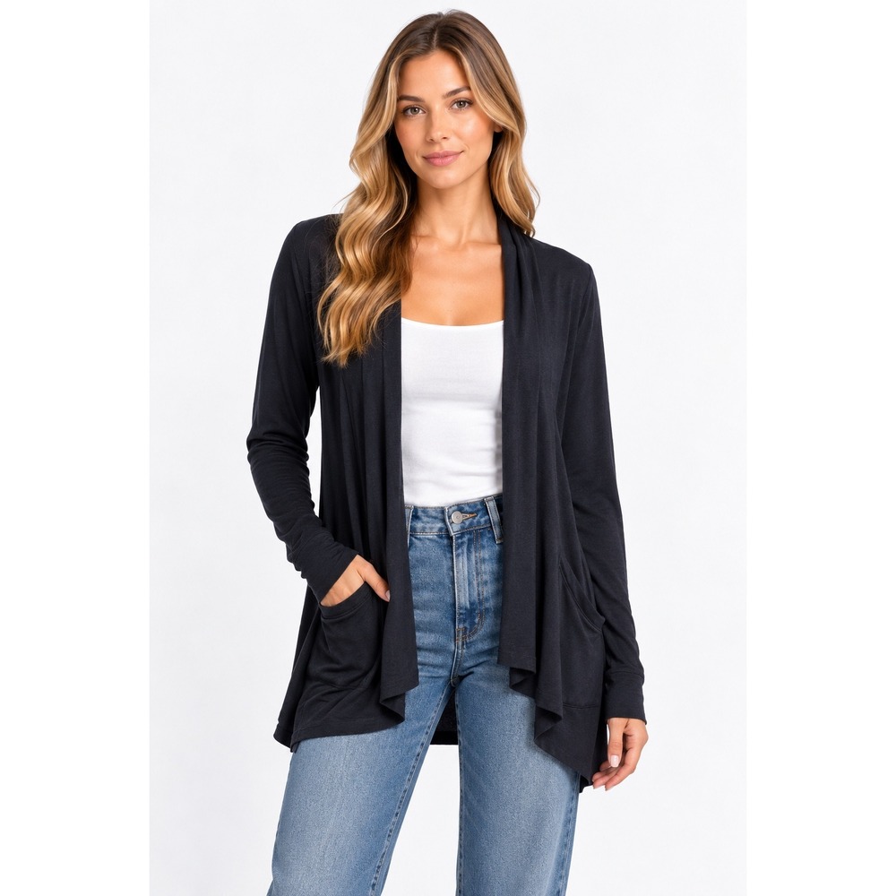Athleta Cardigan Women 1X Black Excellent Open Front Pockets Modal Wrap